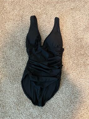 J.Crew One Piece ruched Deep V Neck Swim